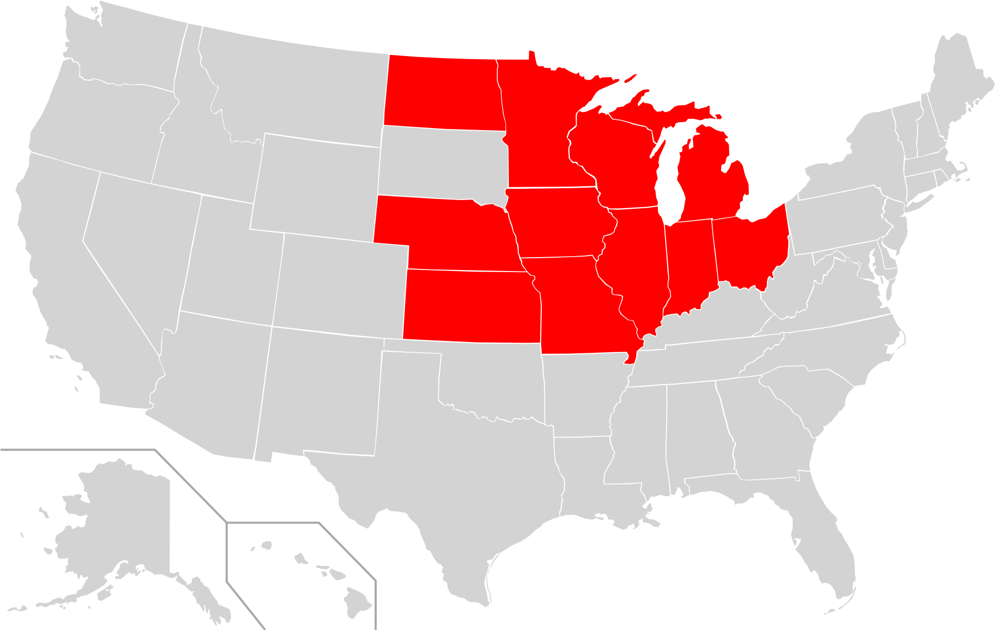 File Map Of Usa Highlighting Oca Midwest Diocese Svg - States With Corporal Punishment (2000x1237)