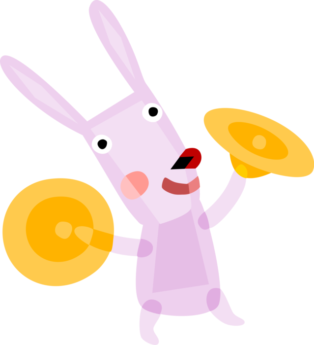 Vector Illustration Of Easter Bunny Playing The Cymbals - Cartoon (639x700)