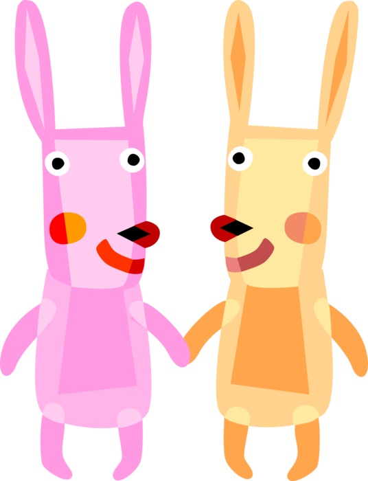 Vector Illustration Of Easter Bunnies Celebrate Resurrection - Cartoon (536x700)