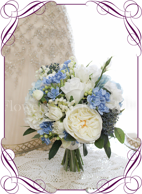 Silk Artificial Bridal Posy Bouquet With Light Blue, - Flower Bouquet (608x822)