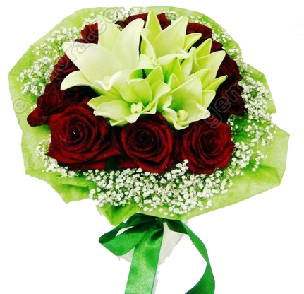 Hb025 Red Rose And White Lily - Garden Roses (450x450)
