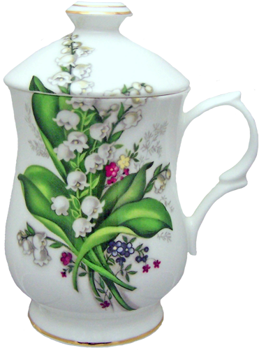 #550-950 Lily Of The Valley Lidded Mug "set Of 4" - Pair Fine English Bone China Mugs Lily (500x527)
