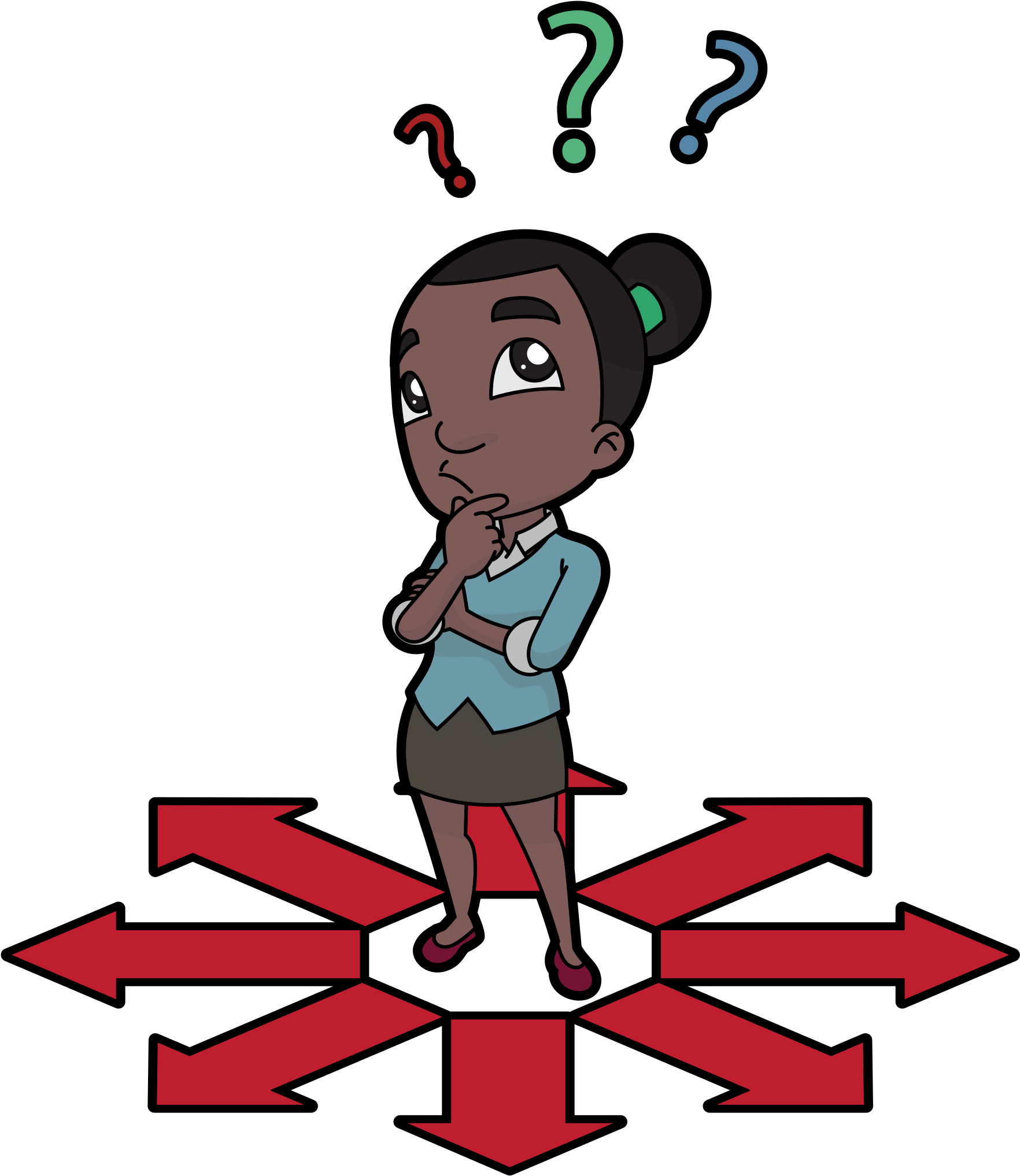 Open - Cartoon Black Woman Thinking (2000x2372)