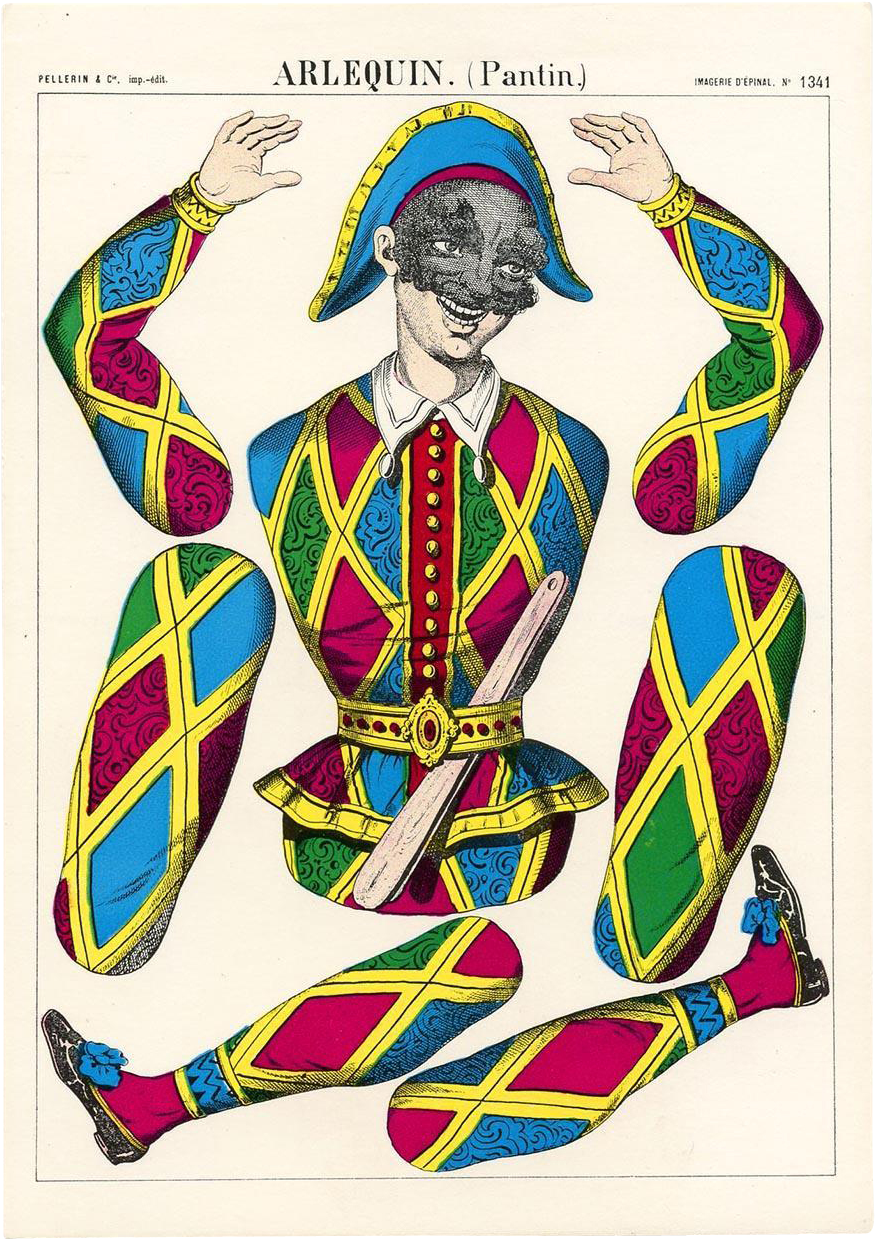 Vintage Imagerie D'épinal Reproduction Harlequin Jumping - Arlequin Coloriage (1238x1238)