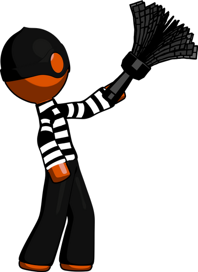 Orange Thief Man Dusting With Feather Duster Upwards - Orange Thief Man Dusting With Feather Duster Upwards (401x550)