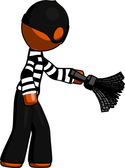 Orange Thief Man Dusting With Feather Duster Downwards - Orange Thief Man Dusting With Feather Duster Downwards (409x550)