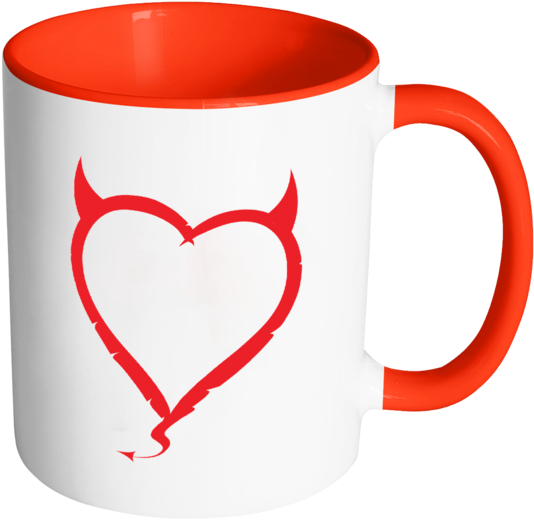 Devil Horns Heart Color Accent Coffee Mug - Red Devilish Heart Ornament (oval) (600x600)
