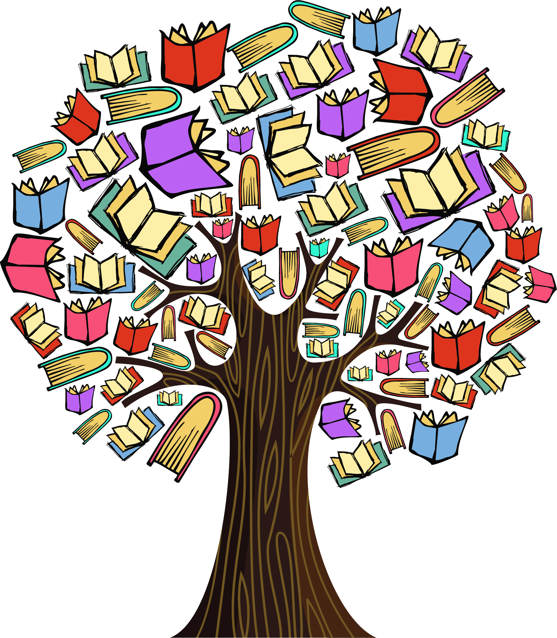 Colourful Book Tree - Art Print: Cienpies' Education Concept Tree With Books, (1899x2177)
