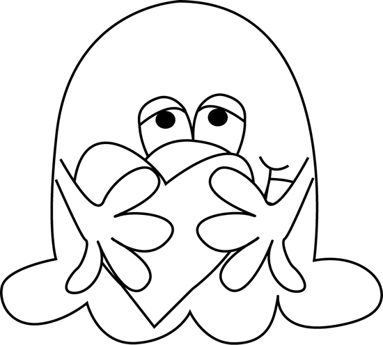 Black And White Slimy Monster Hugging A Heart Clip - Clip Art (550x496)
