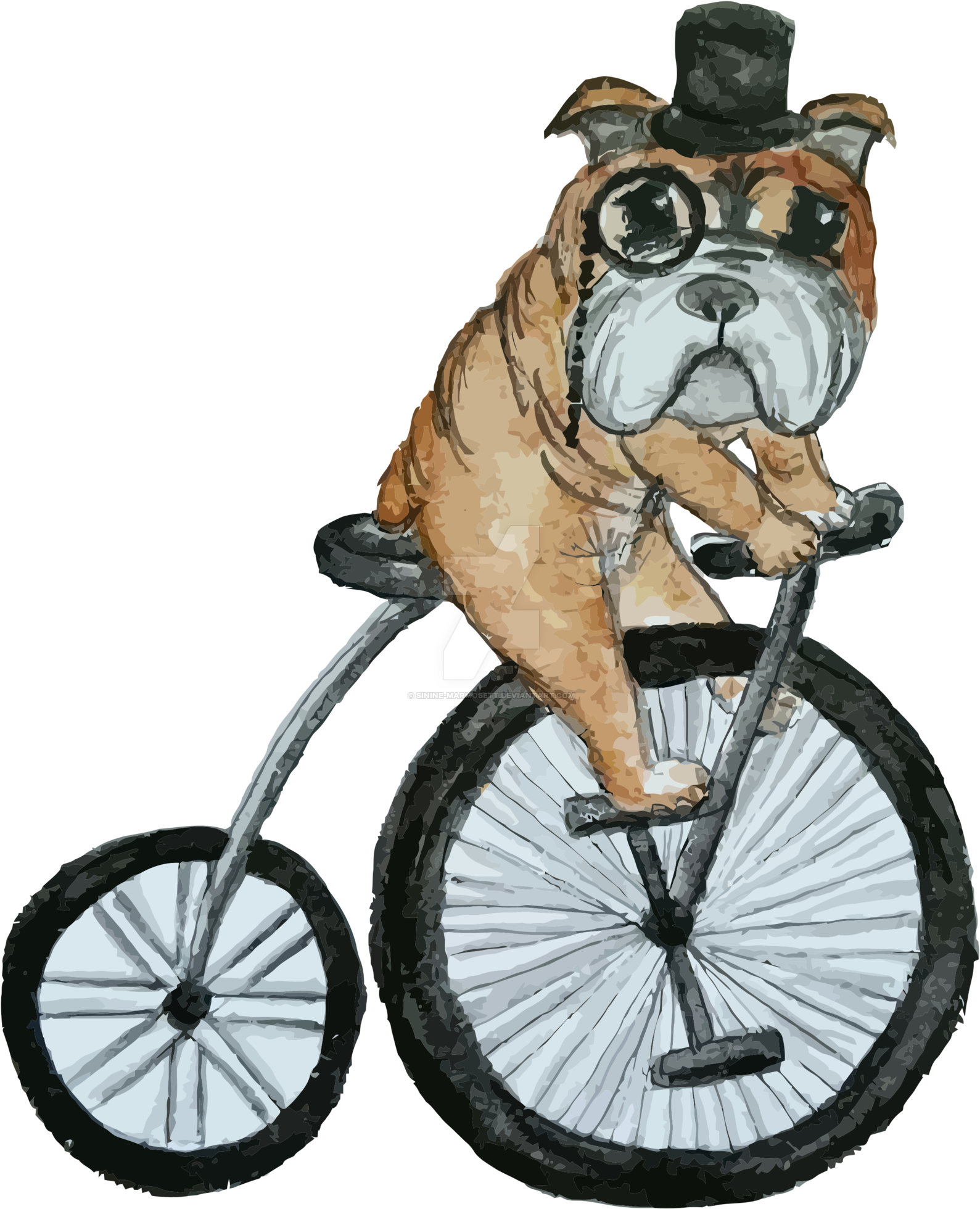 English Bulldog Riding A Penny Farthing By Sinine Marmosett - English Bulldog 5'x7'area Rug (1600x2007)