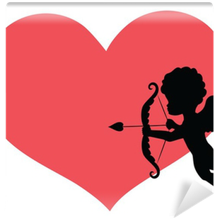 Silhouette Of A Cupid And A Big Red Heart On The Background - Cupid (400x400)