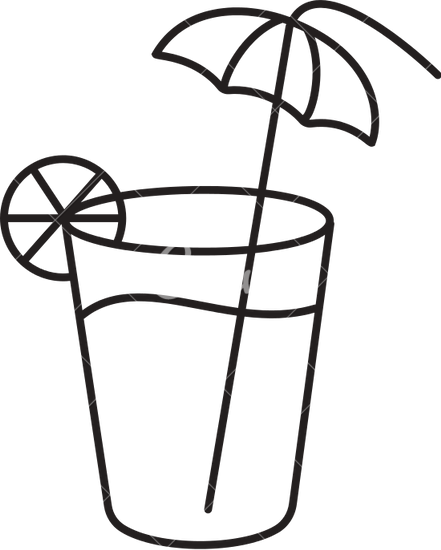 Juice Clip Art Black And White - Outline Image Of Juice Glass (441x550)