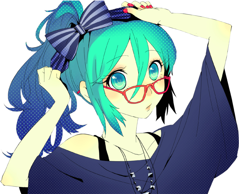 Anime Girl Blue Hair Glasses (900x675)