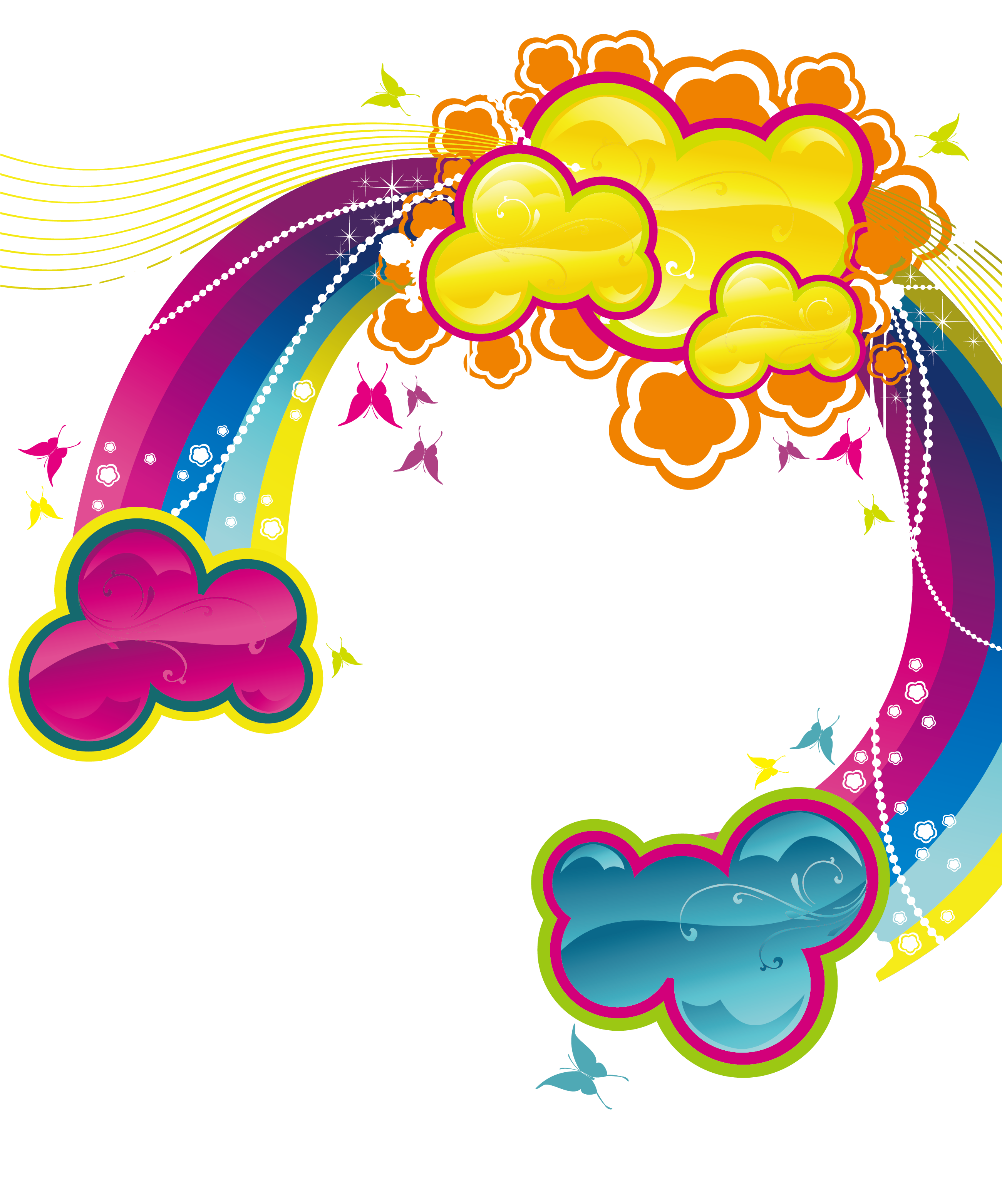 Cartoon Rainbow With Clouds Vector - Vetores Png Arco Iris De Tinta (3125x3125)