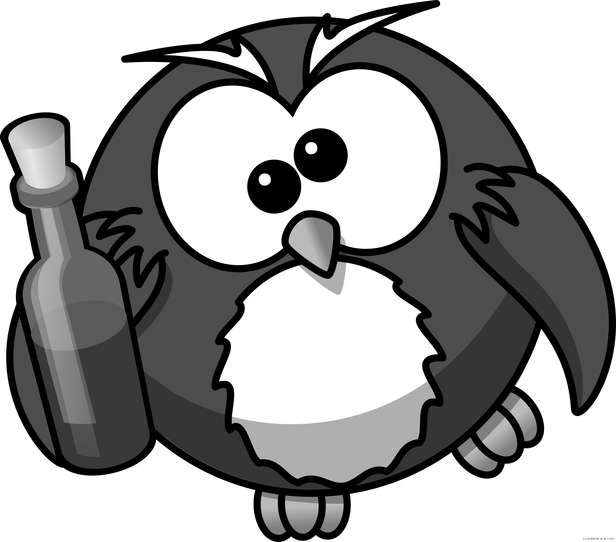 Owl High Quality Animal Free Black White Clipart Images - Custom Owl With Wine Shower Curtain (2500x2201)