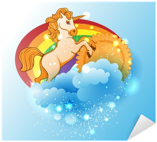 Cartoon Unicorn, Sun, Rainbow And Clouds Sticker • - Unicorn &amp; Rainbows 2016 Monthly Planner (400x400)