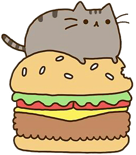 Pusheen Cat Burger Bread Tomato Salad Cheese Yummy - Pusheen On A Burger (518x590)
