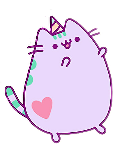 Kawaii Pusheen Cat Lila Party Heart Tumblr - Pusheen Cat Png (388x494)