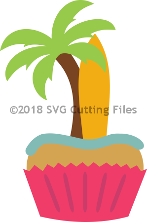Palmtree Surfboard Cupcake - Scalable Vector Graphics (298x450)