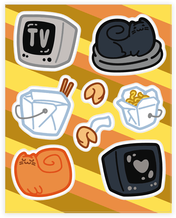Tv Takeout Cat Sticker/decal Sheet - Sticker (484x484)