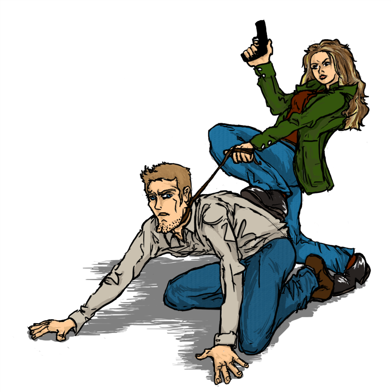 “ She's Got Him On A Leash - Cartoon (800x802)