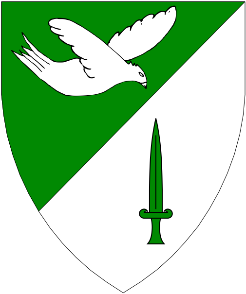 [per Bend Sinister Vert And Argent, A Dove Counter-volant - Emblem (505x605)
