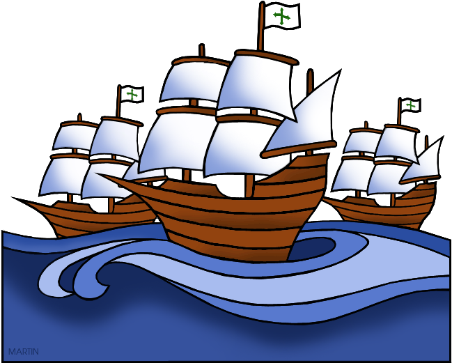 Nina, Pinta And Santa Maria - Christopher Columbus Ships Clipart (648x555)