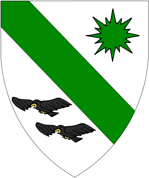 [argent, A Bend Between A Compass-star Of Eight Points - Emblem (505x605)