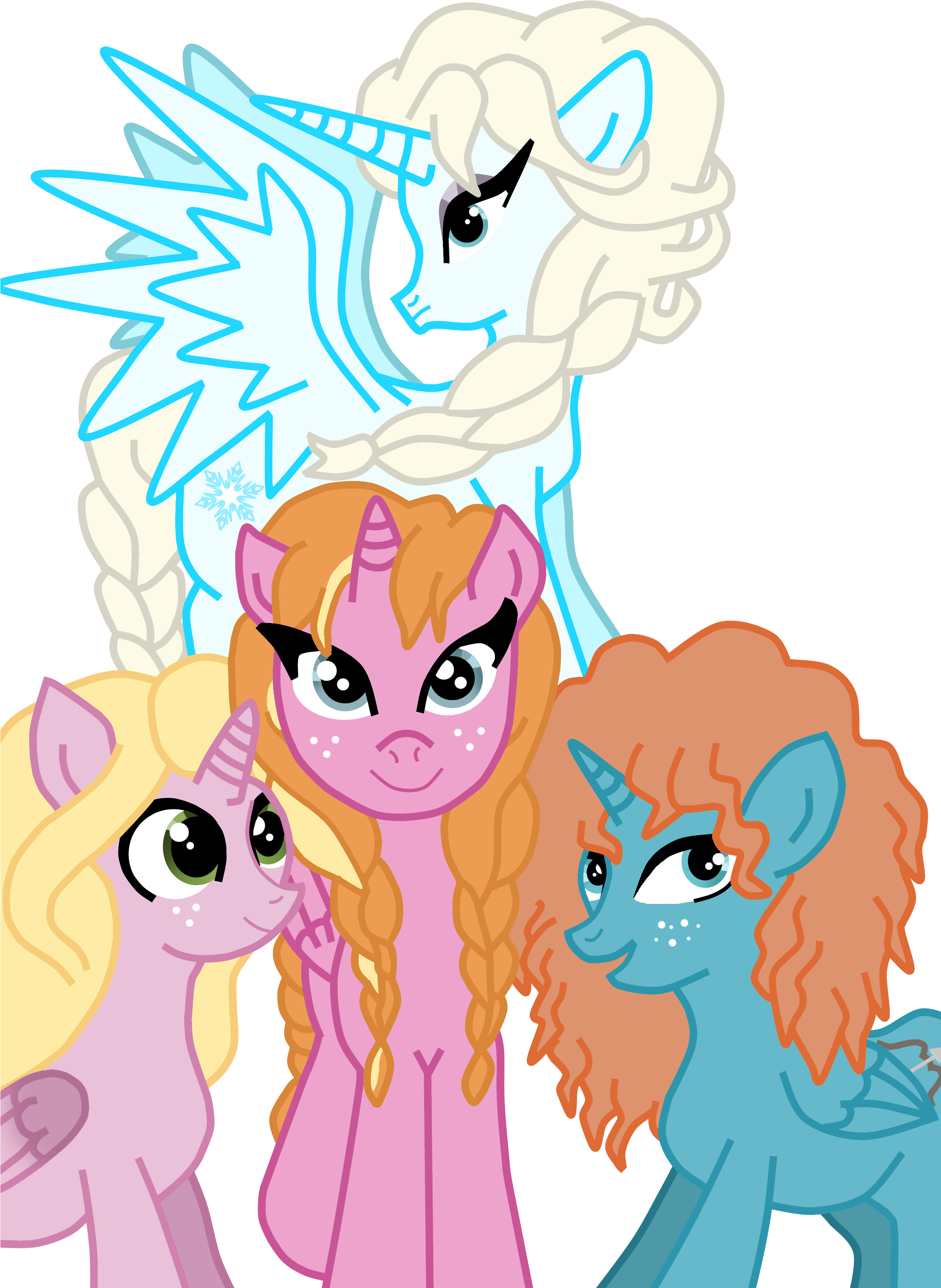 Rapunzel Merida Elsa Anna Ponies By Dramakid99 - Anna And Rapunzel And Merida And Elsa (2351x3265)