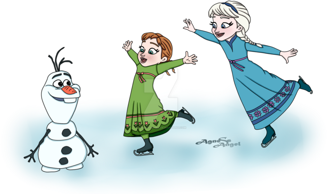 Elsa, Anna And Olaf On Ice By Agnessangel - Olaf (1180x677)