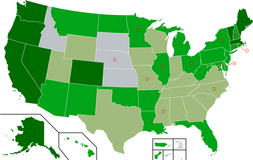 Map Of Us State Cannabis Laws - Marijuana Legalization Map 2018 (900x557)