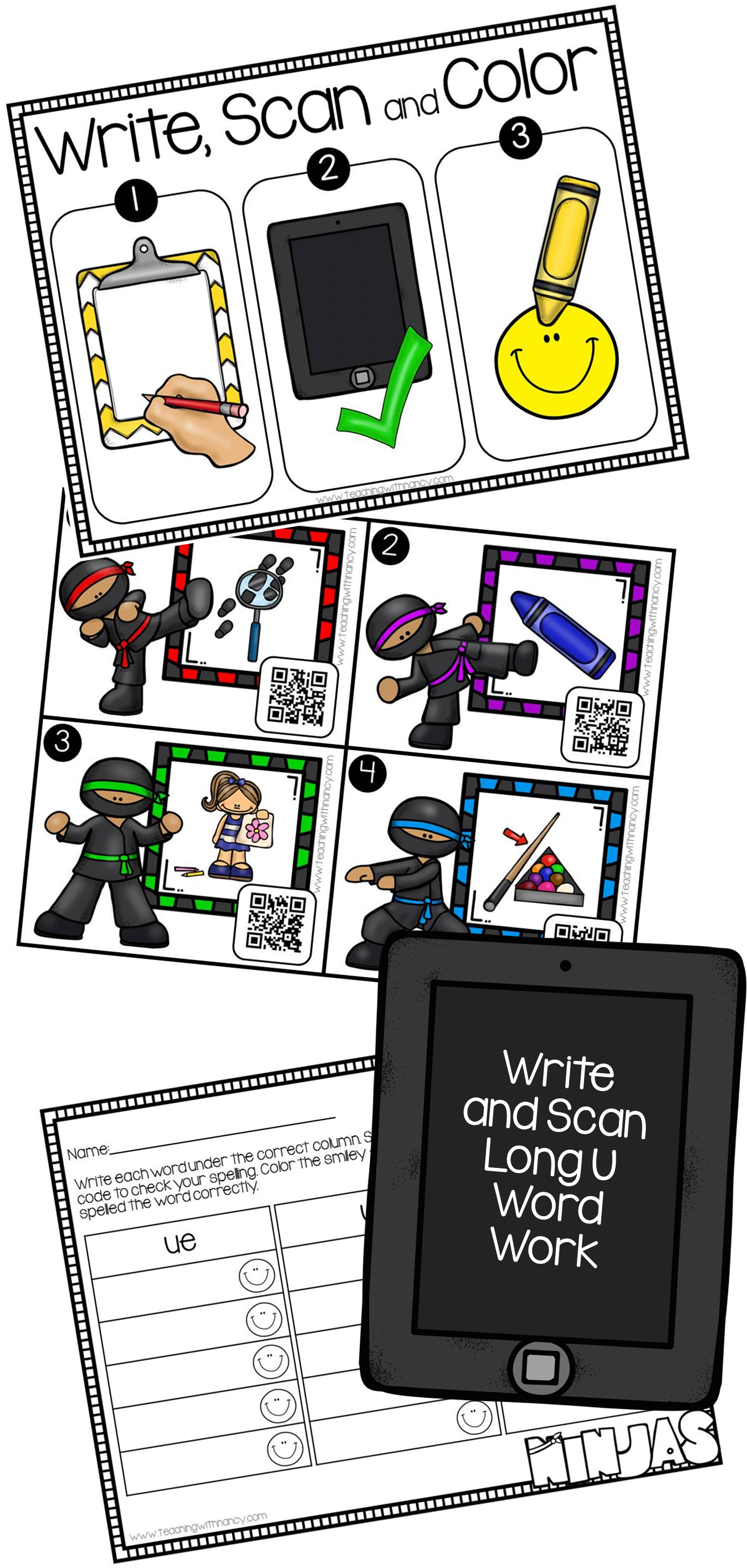 Qr Code Write And Scan Long U Vowel Teams - Cartoon (1361x2829)