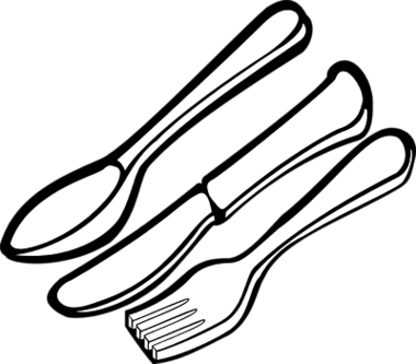 Spagetti On Fork Clipart Black And White Free To Use - Silverware Black And White (380x333)