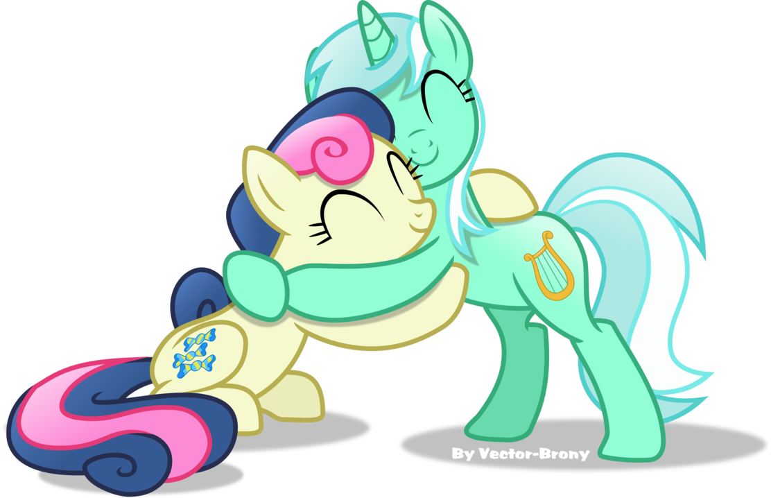 Lyra And Bonbon Hugging By Vector-brony - Cartoon (1112x718)