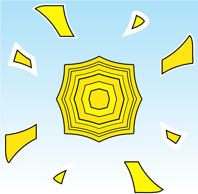 Sun, Shining, Bright, Yellow, Sky, Illustration, Muster - Yellow (640x640)