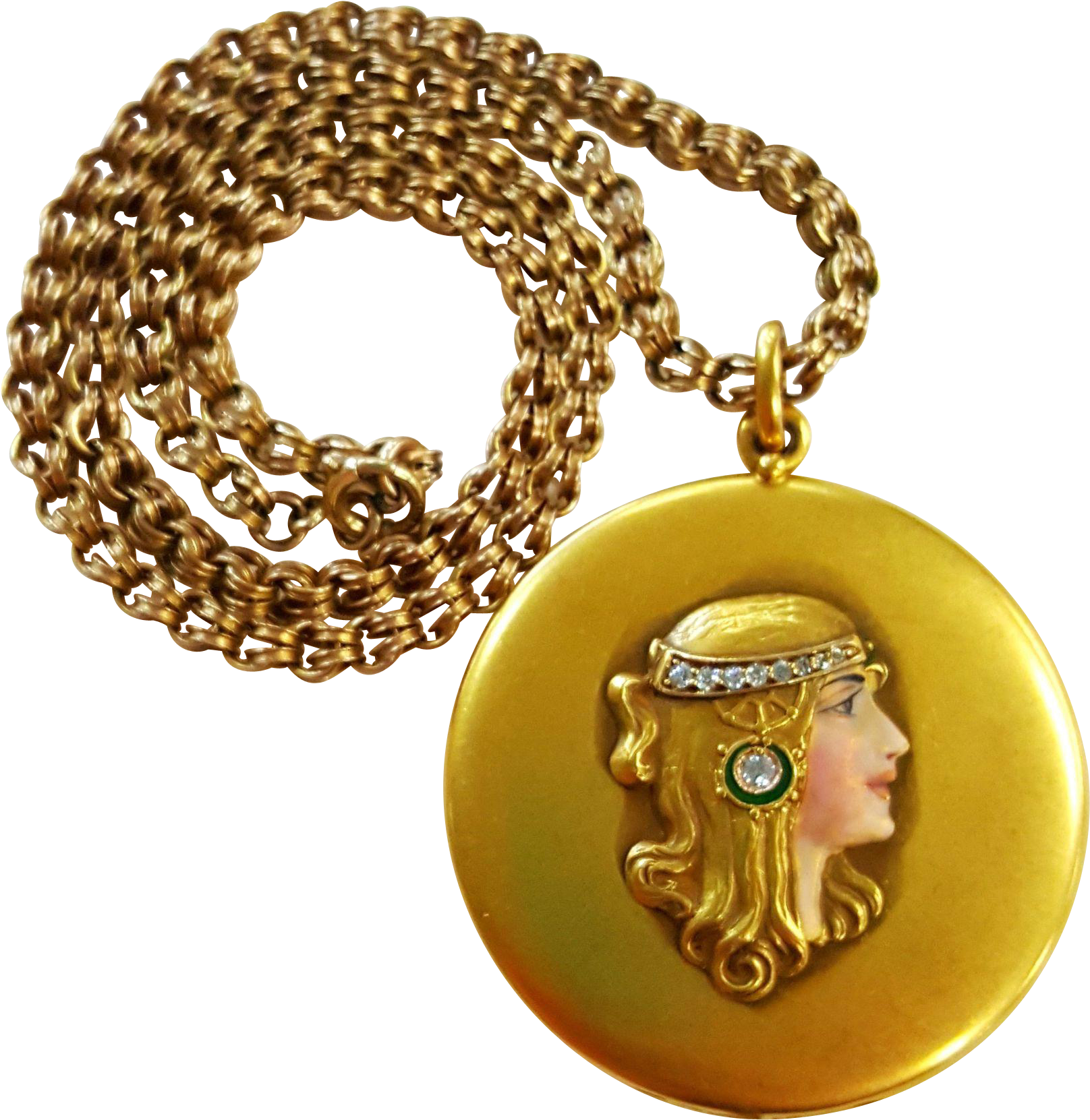 Art Nouveau 14kt Gold Portrait Diamond Locket Presented - Portrait (1661x1661)
