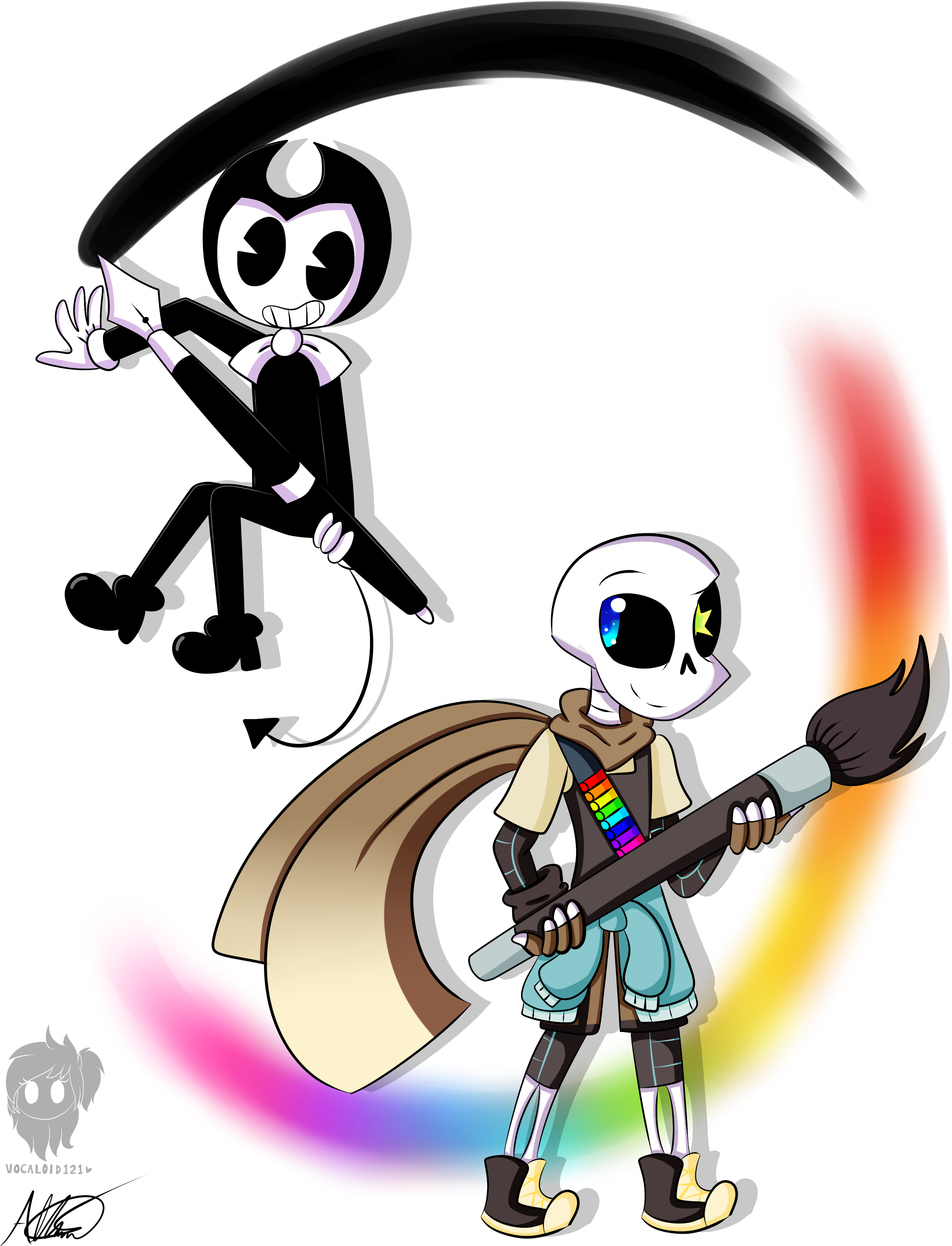 Ink Vs Painting-batim And It By Vocaloid121 - Bendy And Ink Sans (3460x4567)