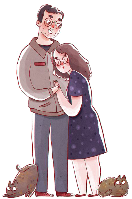 Cartoon Drawing Couple Watercolor Painting Illustration - Cartoon Drawing Couple Watercolor Painting Illustration (564x729)