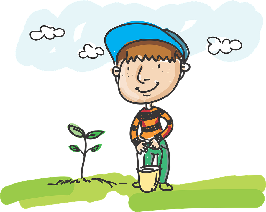 Children Writing Clipart 11, - Boy Gardening, Tree Planting Large Tote Bag, Natural, (902x720)