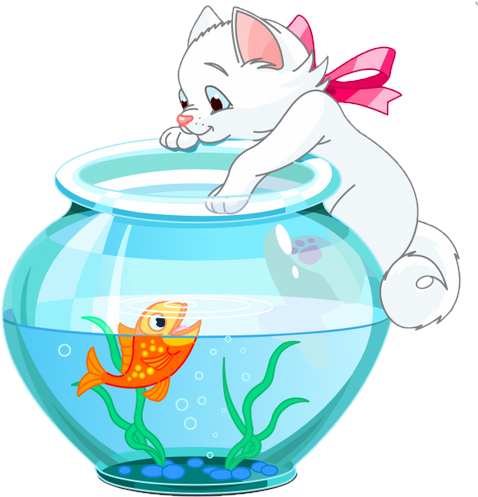 Poisson D'avril - Stickers Chat Aquarium (499x500)