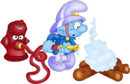 Smurf Fireman Spraying Water On Fire - Smurf Fireman (500x300)