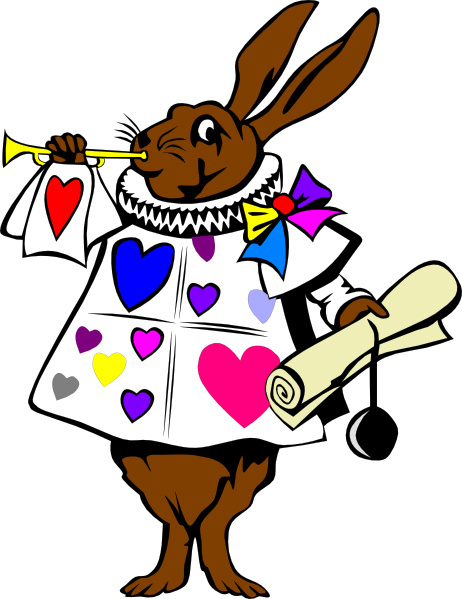 Heart Bunny With Trumpet Clip Art - Alice In The Wonderland Rabbits (462x599)