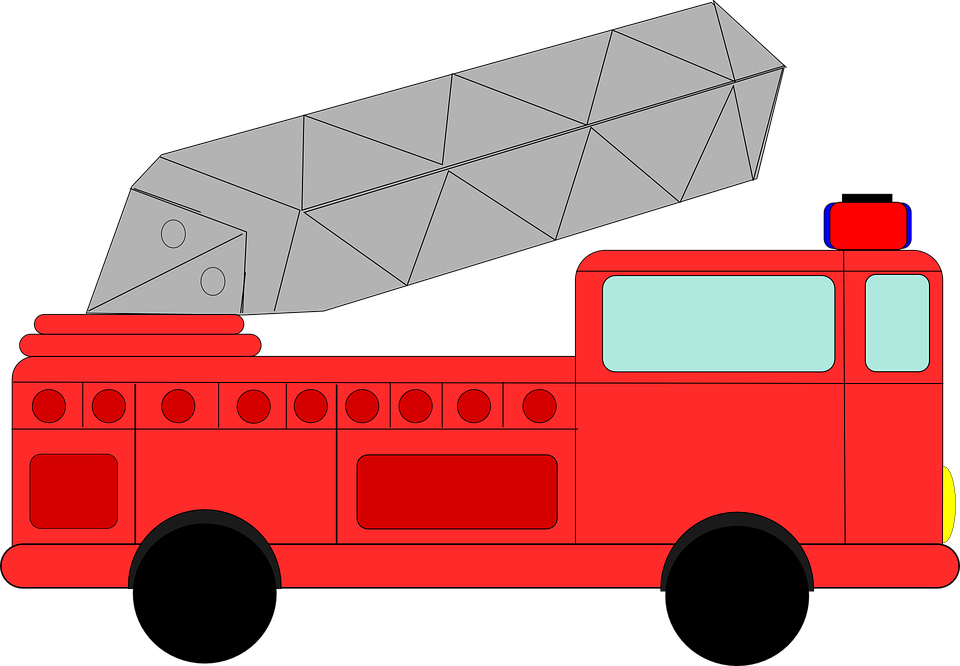 Outline, Man, Fireman, Fire, Engine, Car, Cartoon - Red Fire Truck Clip Art (960x666)