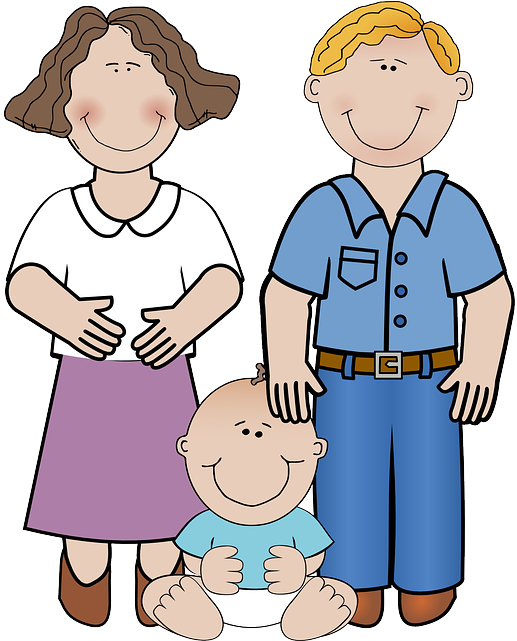 Adult, Man, Child, Baby, Mother, Father - Family With Baby Clipart (547x640)