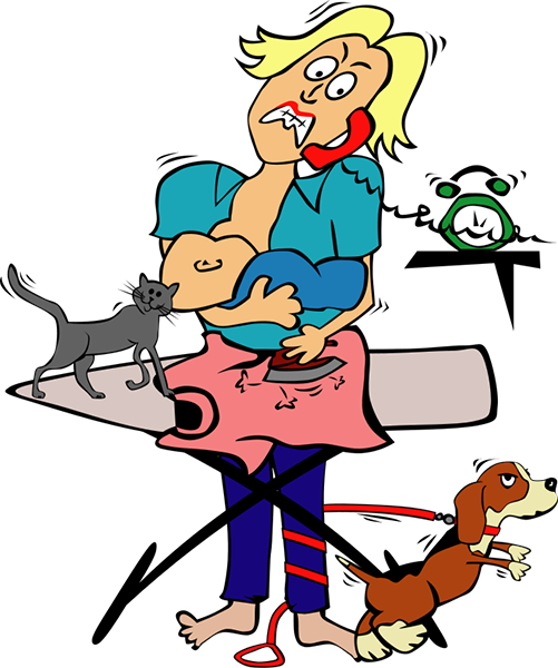 Busy Stressed Out Mom - Funny Mother's Day Clip Art (501x600)