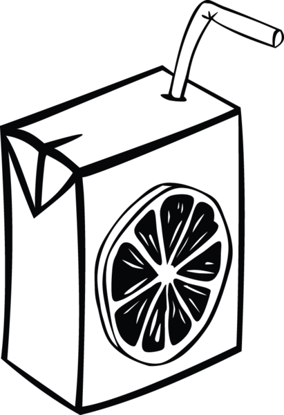 Fast Food, Drinks, Juice, Orange By This Clip Art Is - Juice Box Clipart Black And White (411x600)