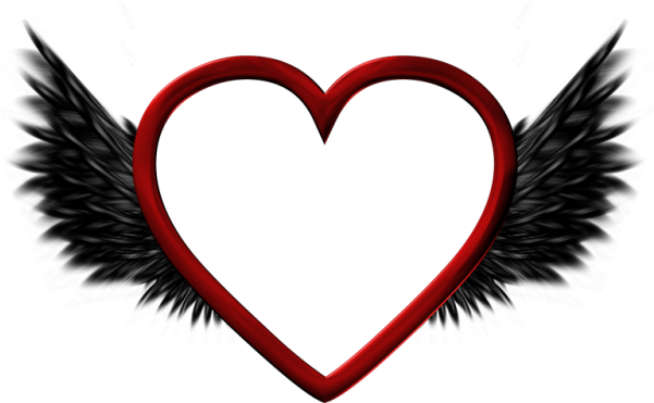 Wings Clipart Black Heart - Portable Network Graphics (600x391)