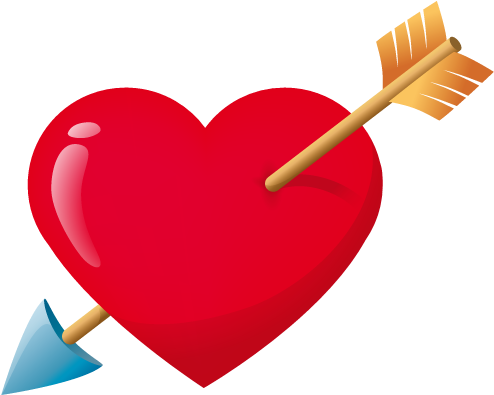 See Here Heart Face Clip Art Black And White - Red Heart With Arrow (512x512)