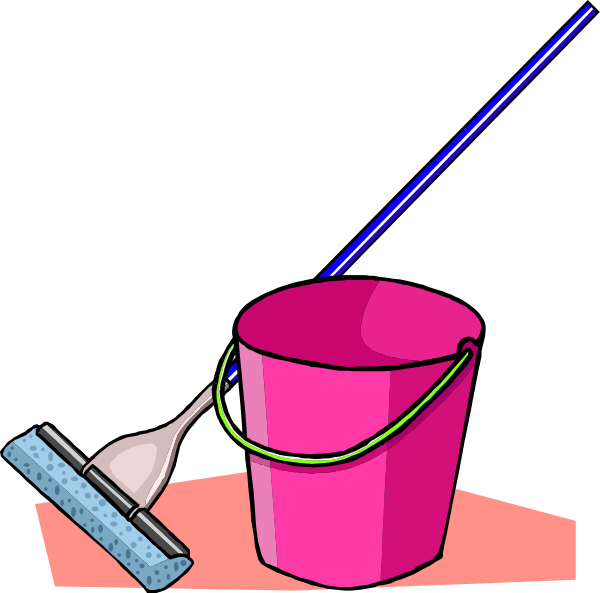 Mop Floor Cleaning Floor Buffer Clip Art - Cartoon Mop And Bucket (600x593)