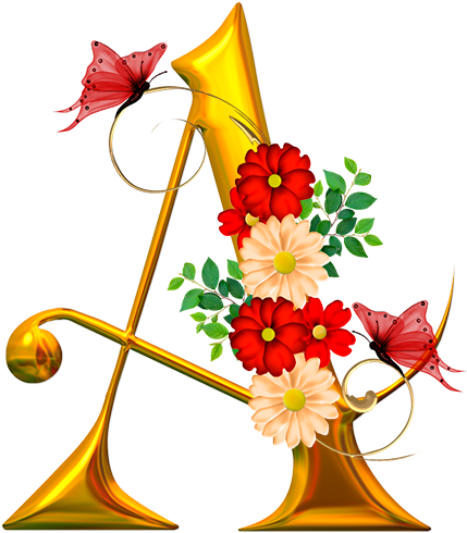 Letras Mayúsculas Para Imprimir De Color Doradas - Lettre Alphabet En Fleurs (456x512)